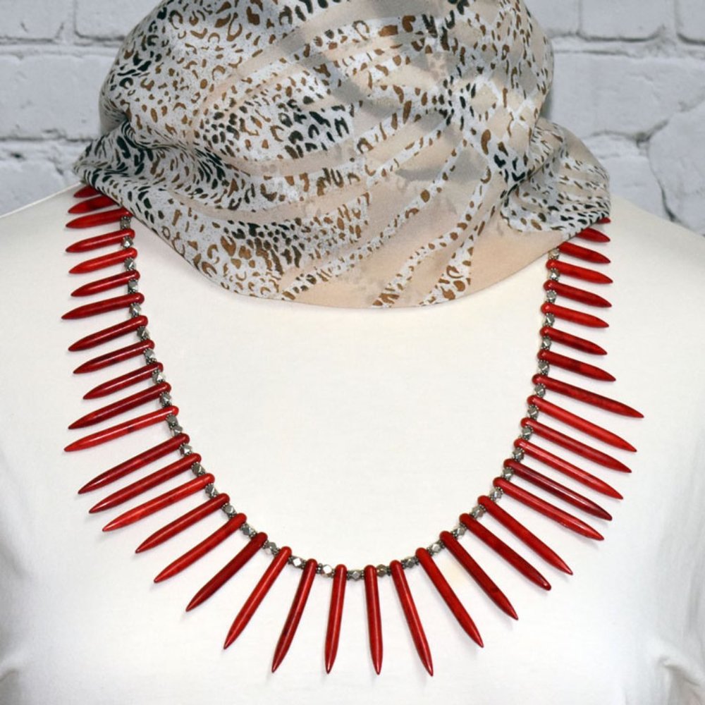 Red Turquoise Spike Necklace Set